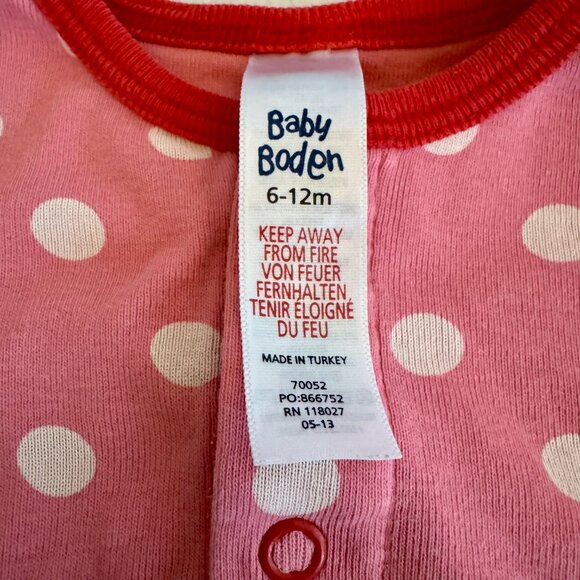 Baby Boden Pink Polka Dot Snap Romper Size 6–12 Months100% Cotton Footless - Picture 4 of 8